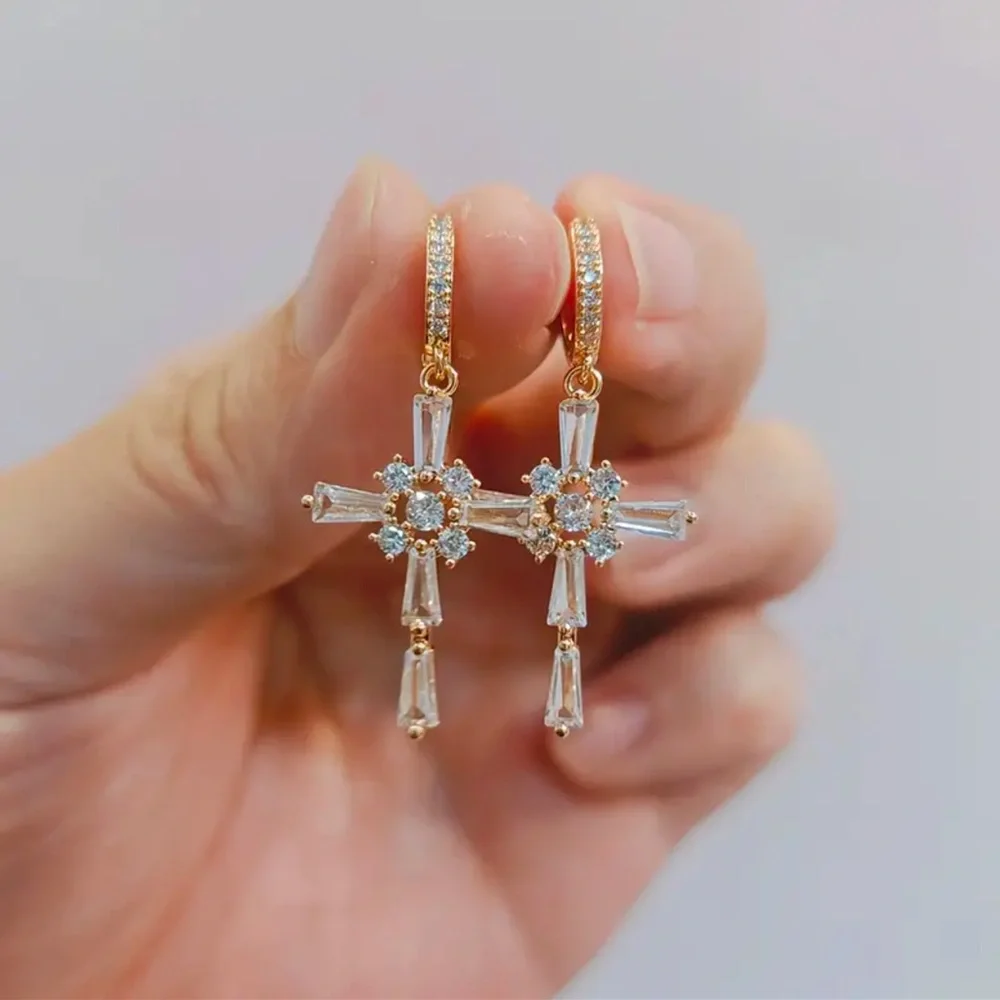 14k Gold Plated Cross Earrings
